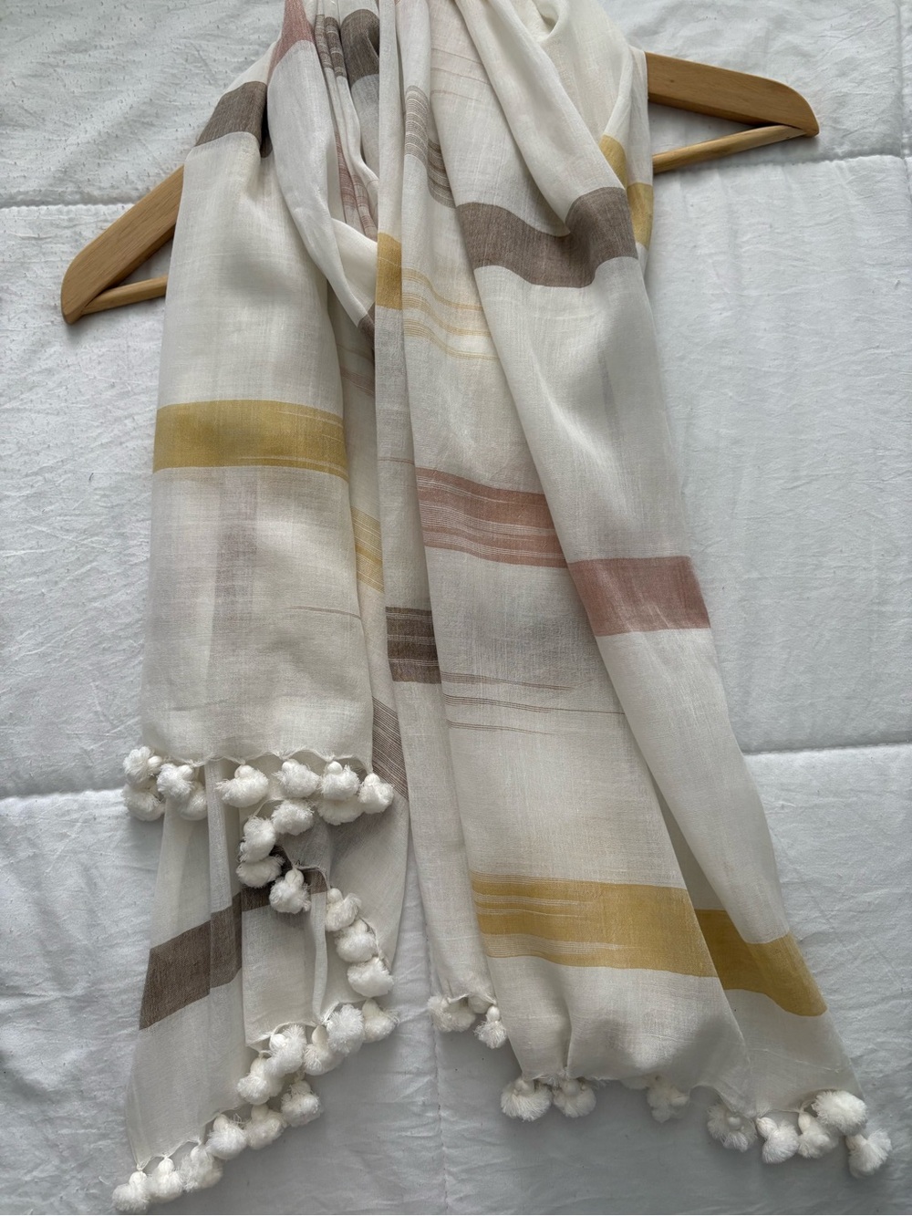 Eileen Fisher Cream Sheer Throw with Mustard, Taupe & Blush Stripes